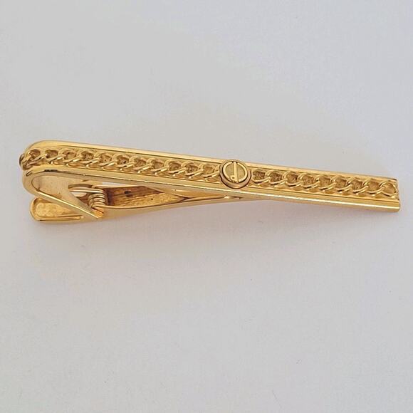 Dunhill Vintage Tie Clasp Clip Bar Gold Retro Chain Geometric Glam - Picture 1 of 7
